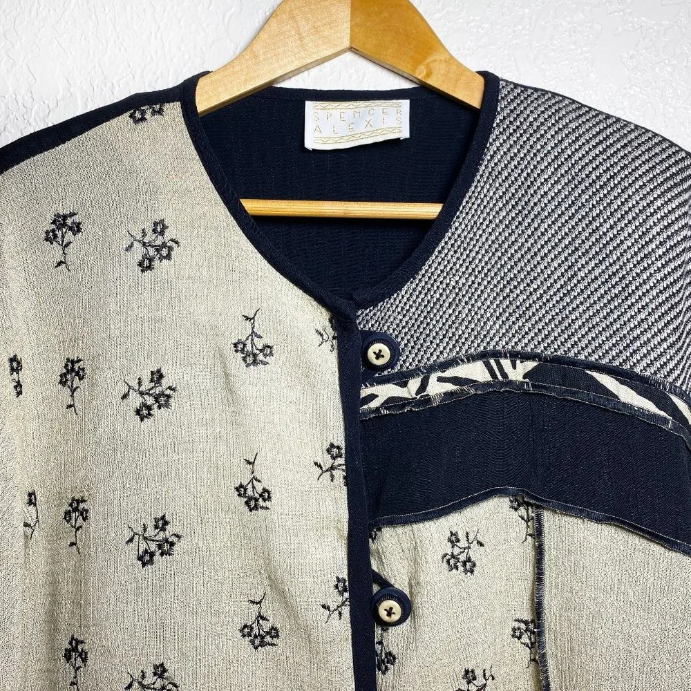 VINTAGE Spencer Alexis Patchwork Art Top Embroidered Shoulder Pads Size 12 - Picture 3 of 5